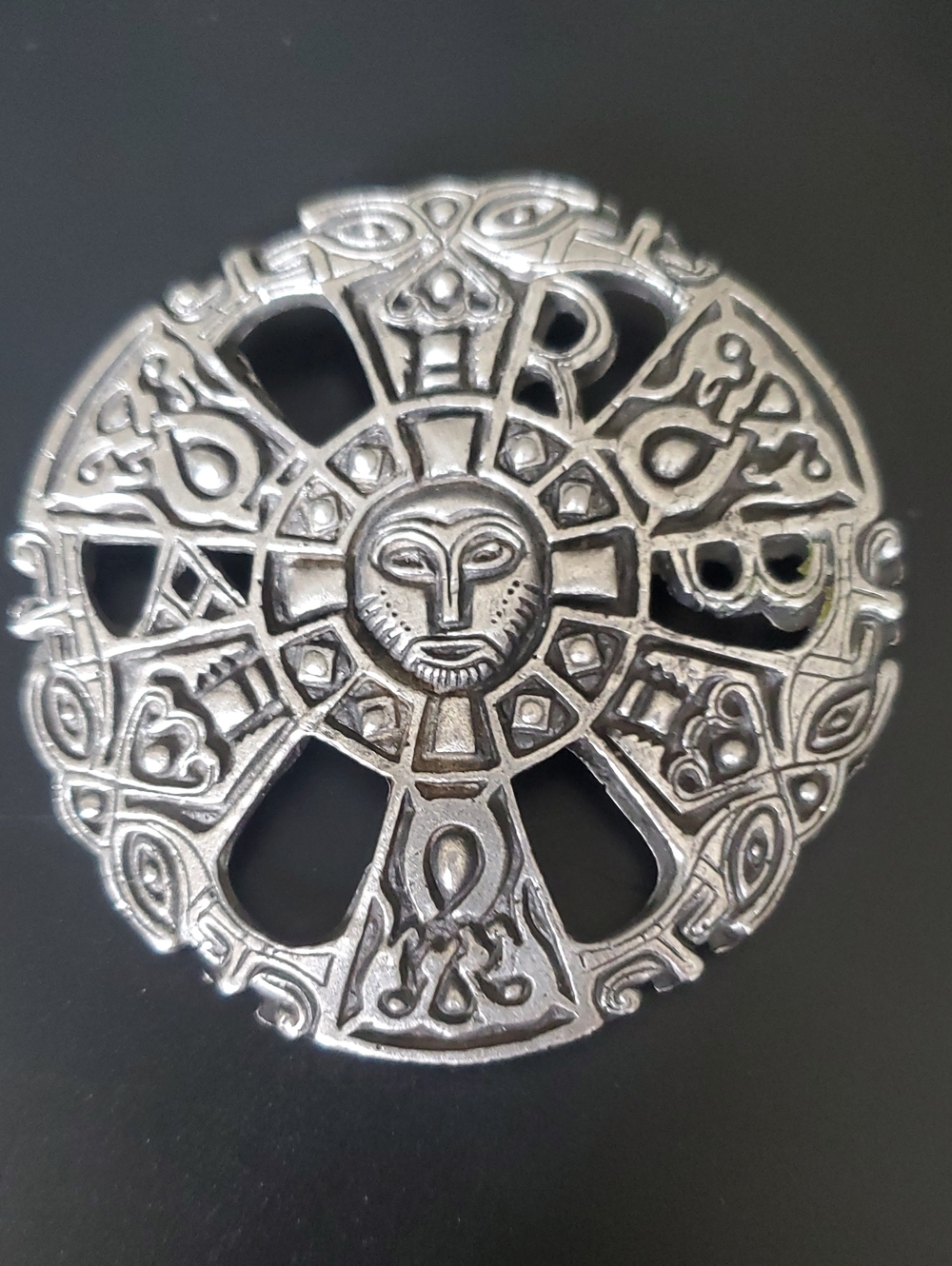 Vintage Medievel Art Silver Sunface Medallion Pendant